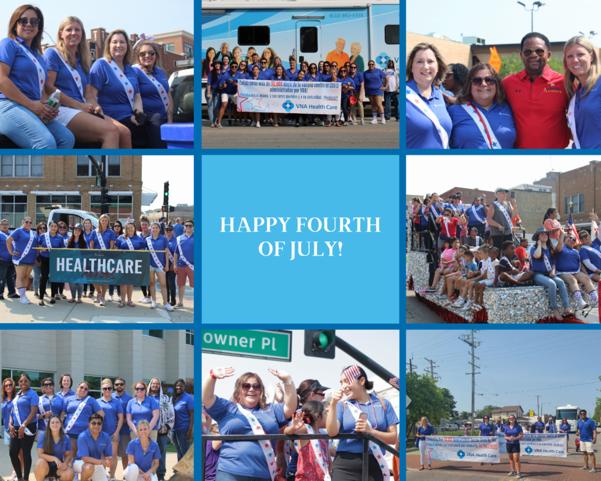 Collage of VNA Health Care Staff at the July 4th Parade